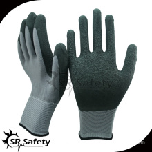 SRSAFETY 13g nylon palm coated crinkle latex safety working glove